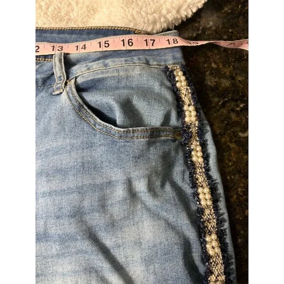 Ashley Stewart Jeans Womens Plus Size 16 Blue Skinny Pearl Beaded Stripe - Picture 8 of 9
